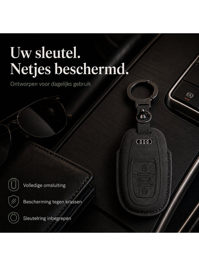 Leren sleutelhoes voor Audi | Type B – Zwart met ring