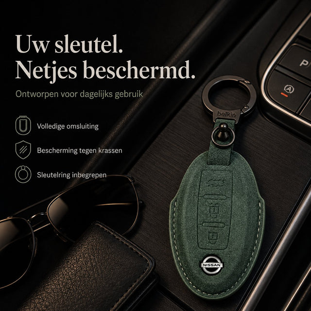 Leren sleutelhoes voor Nissan | Type A – Groen of zwart
