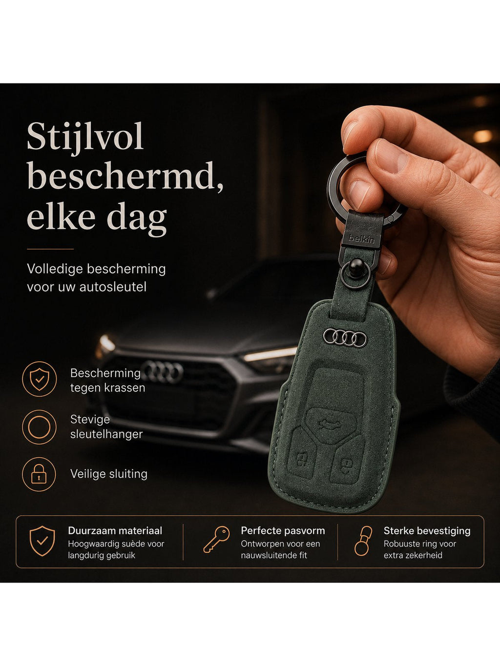 Torvane Audi Type A groen met metalen sleutelring en hanger — afbeelding 3