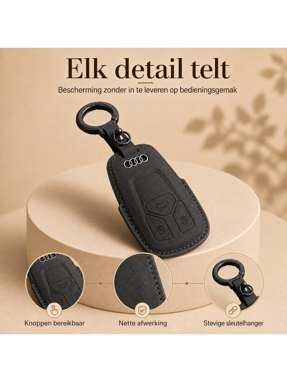 Torvane Audi Type A zwart met metalen sleutelring en hanger — afbeelding 3