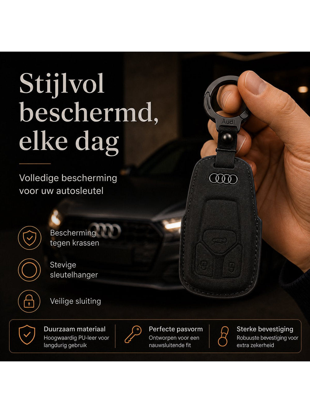 Torvane Audi Type A zwart met metalen sleutelring en hanger — afbeelding 4