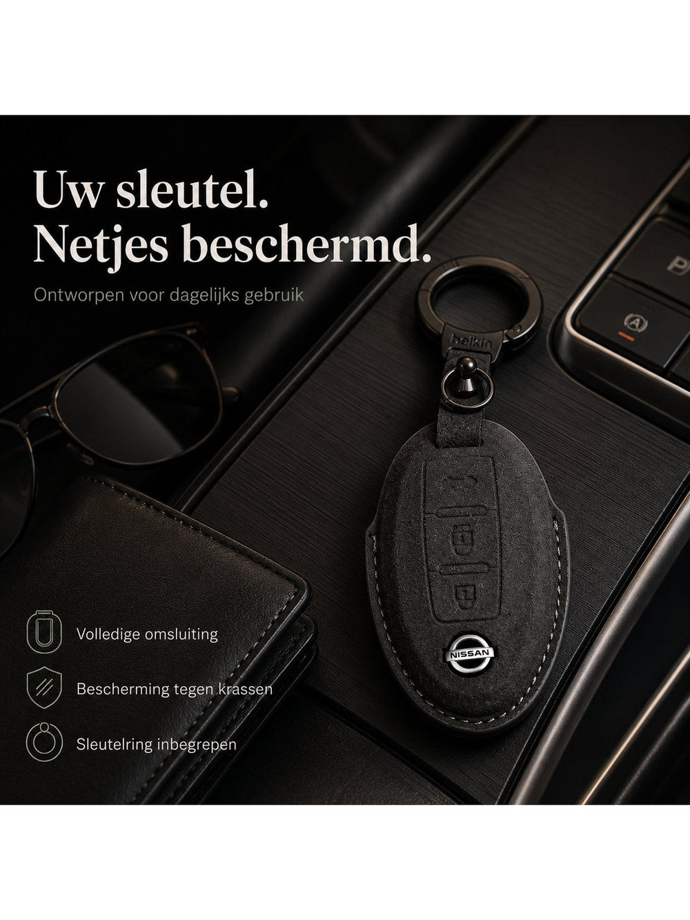 Torvane leren sleutelhoesje voor Nissan Type A zwart