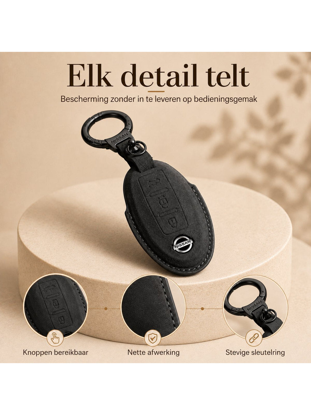 Torvane leren sleutelhoesje voor Nissan Type A zwart — afbeelding 3