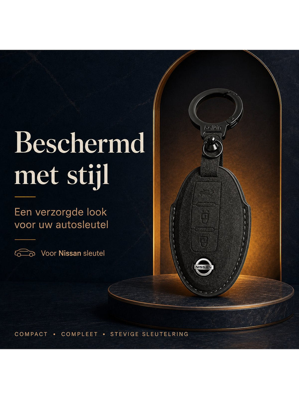 Torvane leren sleutelhoesje voor Nissan Type A zwart — afbeelding 4