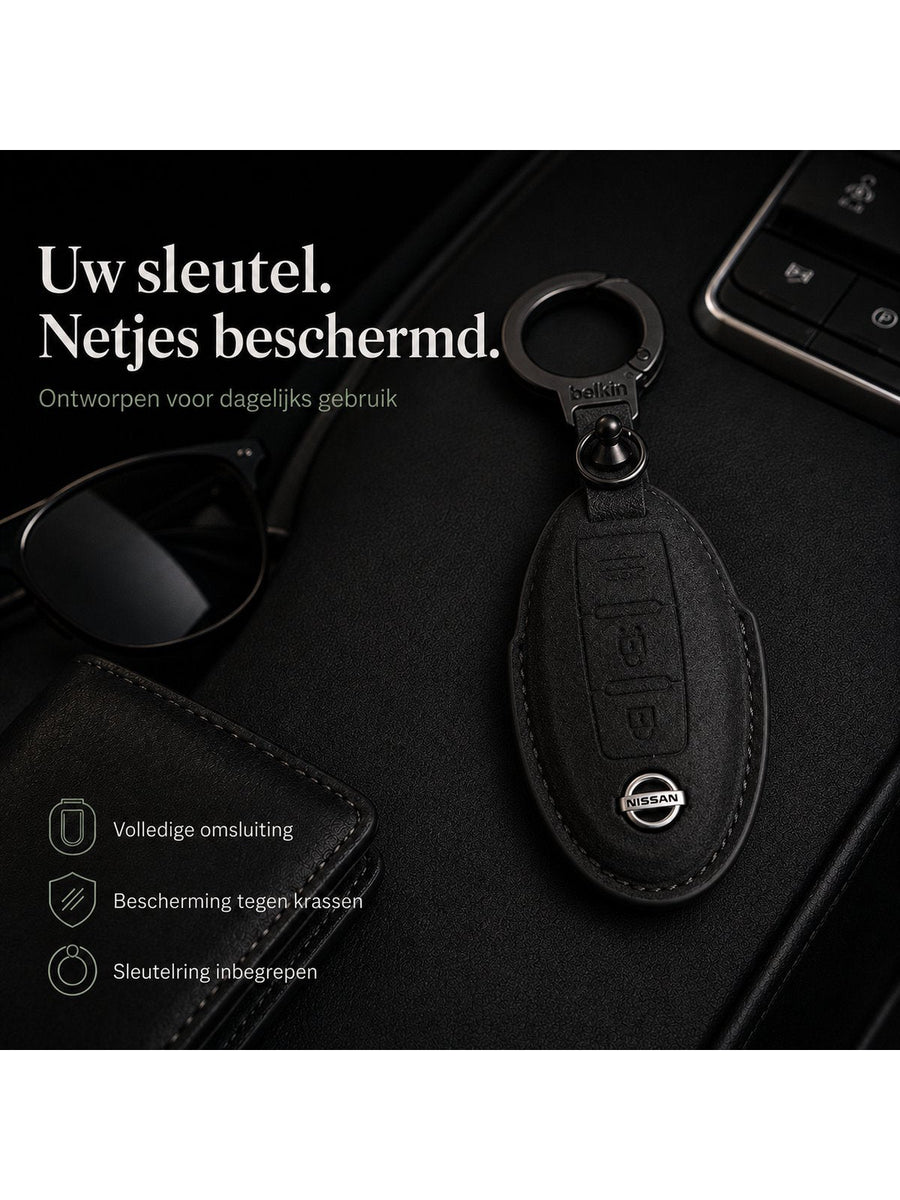 Nissan Leren Sleutelhoesje Type C – Zwart met Ring