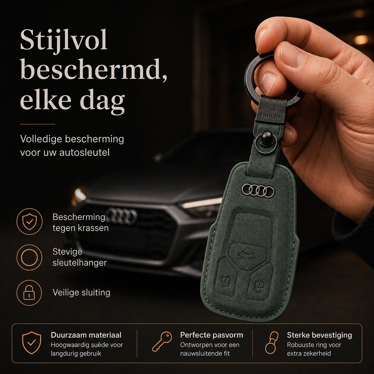 Torvane Audi Type A groen met metalen sleutelring en hanger — afbeelding 3