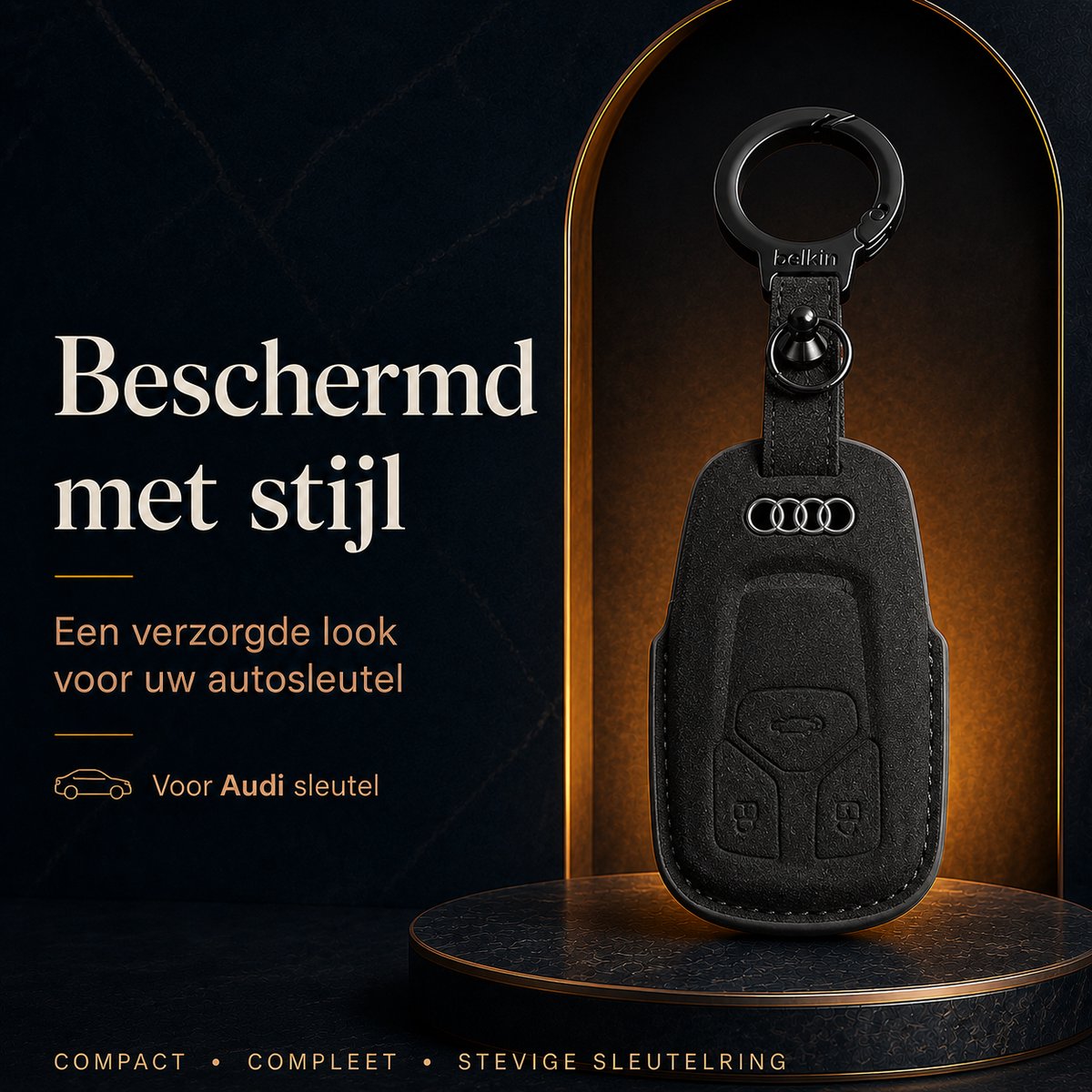 Torvane Audi Type A zwart met metalen sleutelring en hanger — afbeelding 2