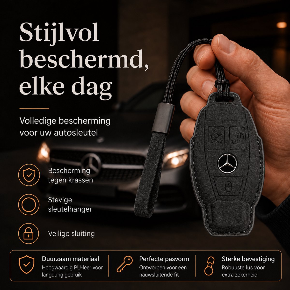 Torvane Mercedes-Benz Type A zwart suède-look met polskoord — afbeelding 2