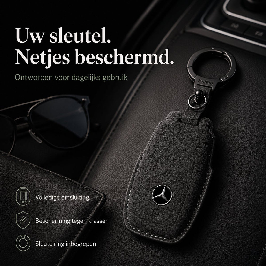 Leren sleutelhoes voor Mercedes-Benz | Type C – Zwart