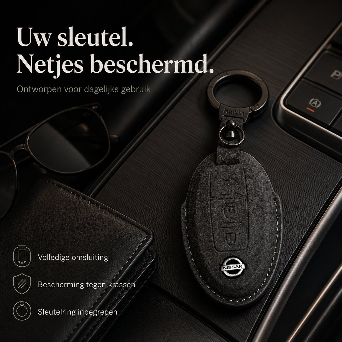 Torvane leren sleutelhoesje voor Nissan Type A zwart