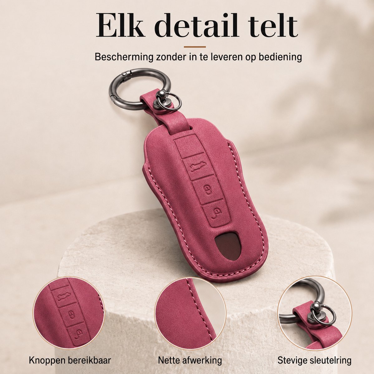 Torvane sleutelhoesje voor Porsche Type A Velvet Bordeaux met metalen karabijnhaak