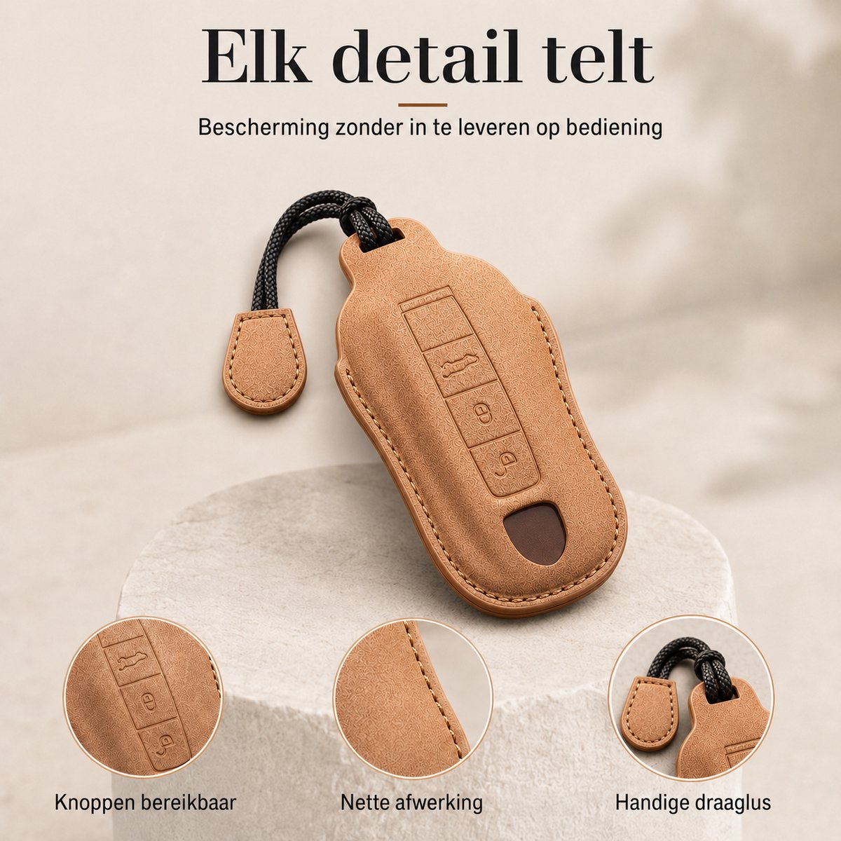 Torvane sleutelhoesje voor Porsche Type A Desert Cognac met draaglus