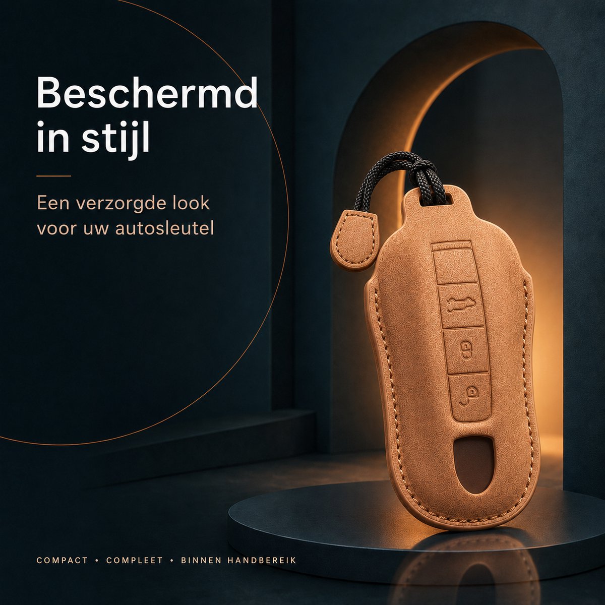 Torvane sleutelhoesje voor Porsche Type A Desert Cognac met draaglus — afbeelding 2