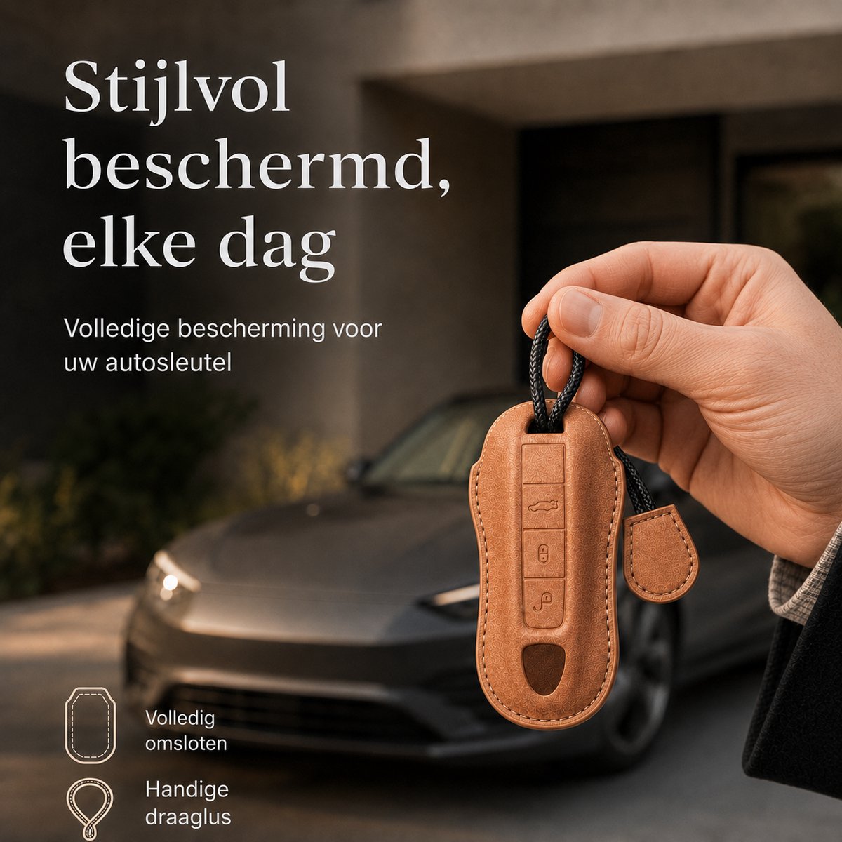 Torvane sleutelhoesje voor Porsche Type A Desert Cognac met draaglus — afbeelding 3