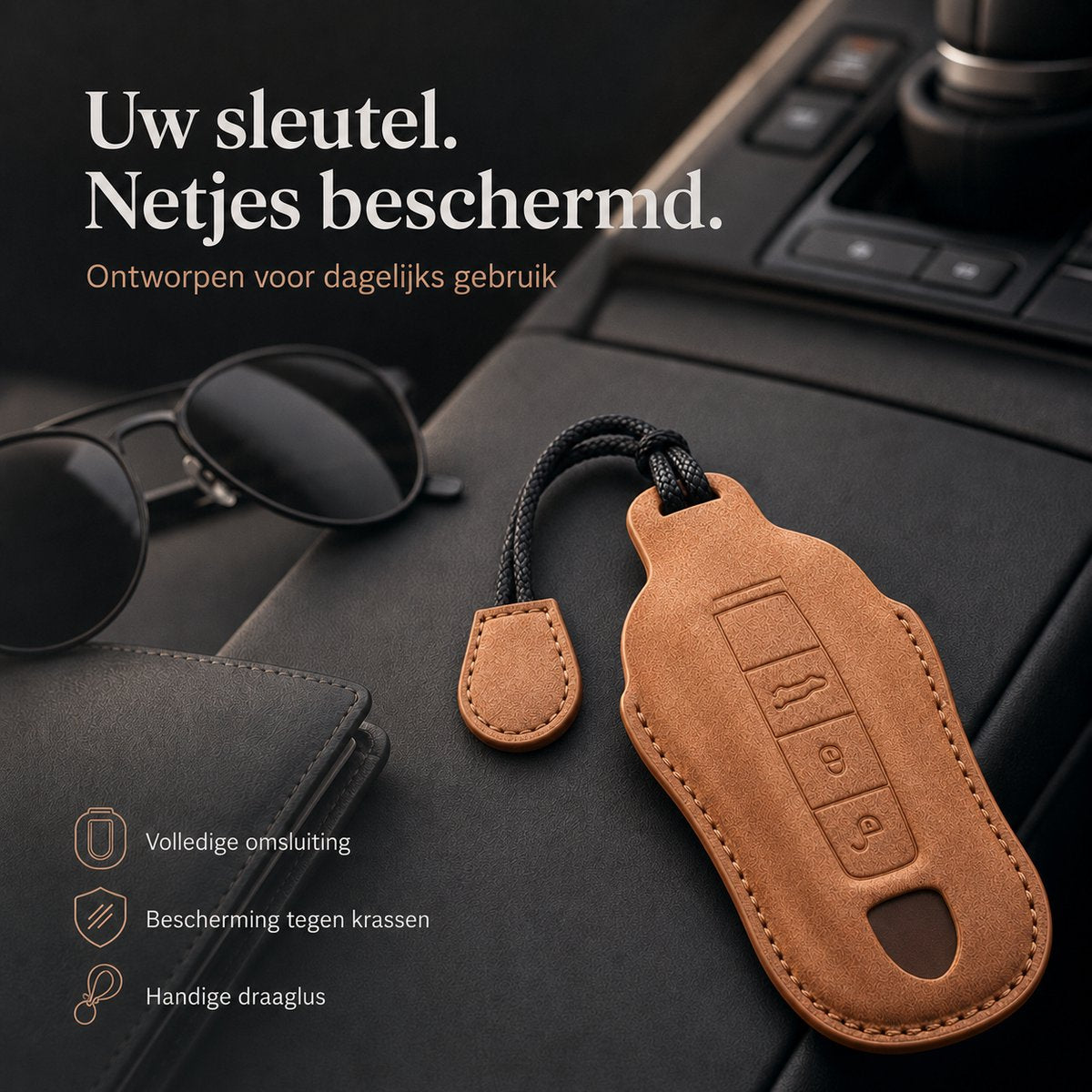 Torvane sleutelhoesje voor Porsche Type A Desert Cognac met draaglus — afbeelding 4