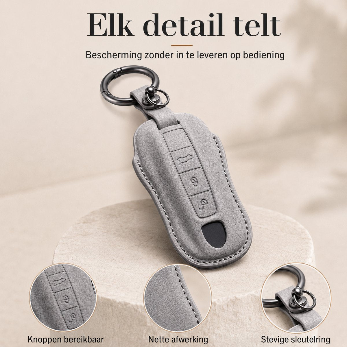 Torvane sleutelhoesje voor Porsche Type A Titanium Grijs met metalen karabijnhaak
