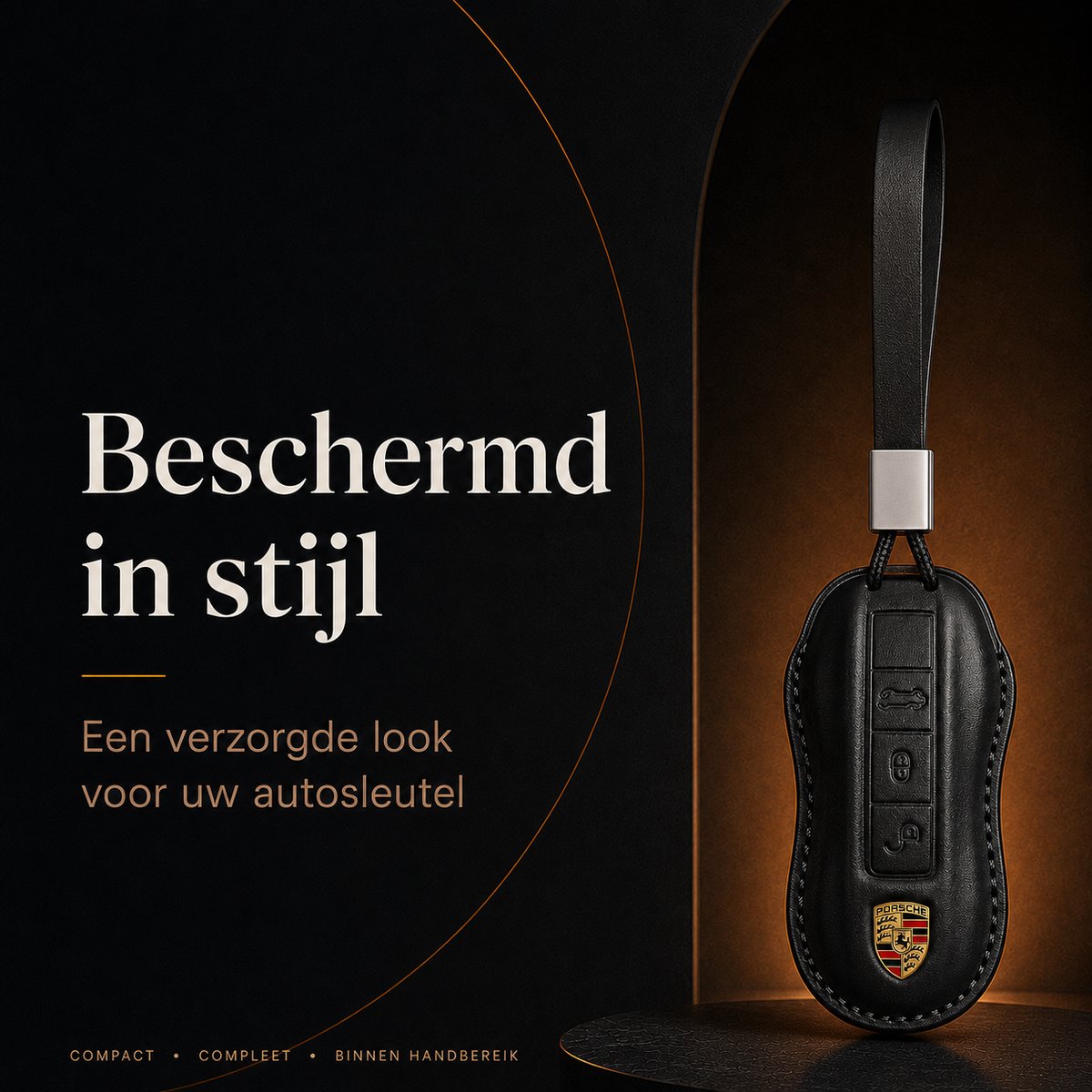 Torvane sleutelhoesje voor Porsche Type A zwart met leren koord en polslus — afbeelding 4
