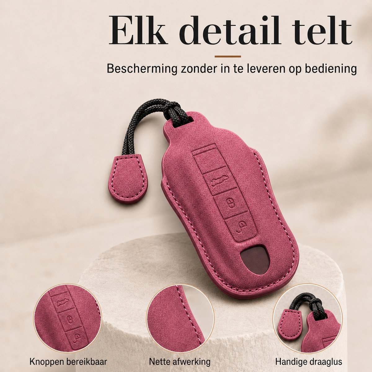 Torvane sleutelhoesje voor Porsche Type B Velvet Bordeaux met draaglus
